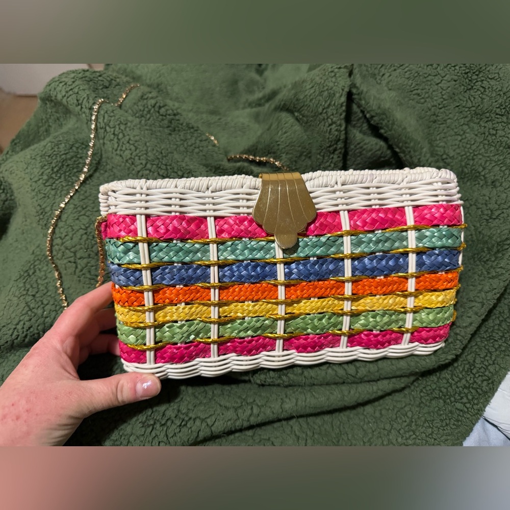 Woven Rainbow Straw Crossbody Bag - Multicolor